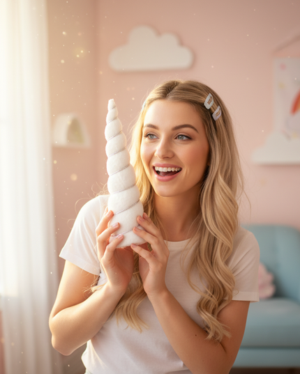 white unicorn horn party set - in-use