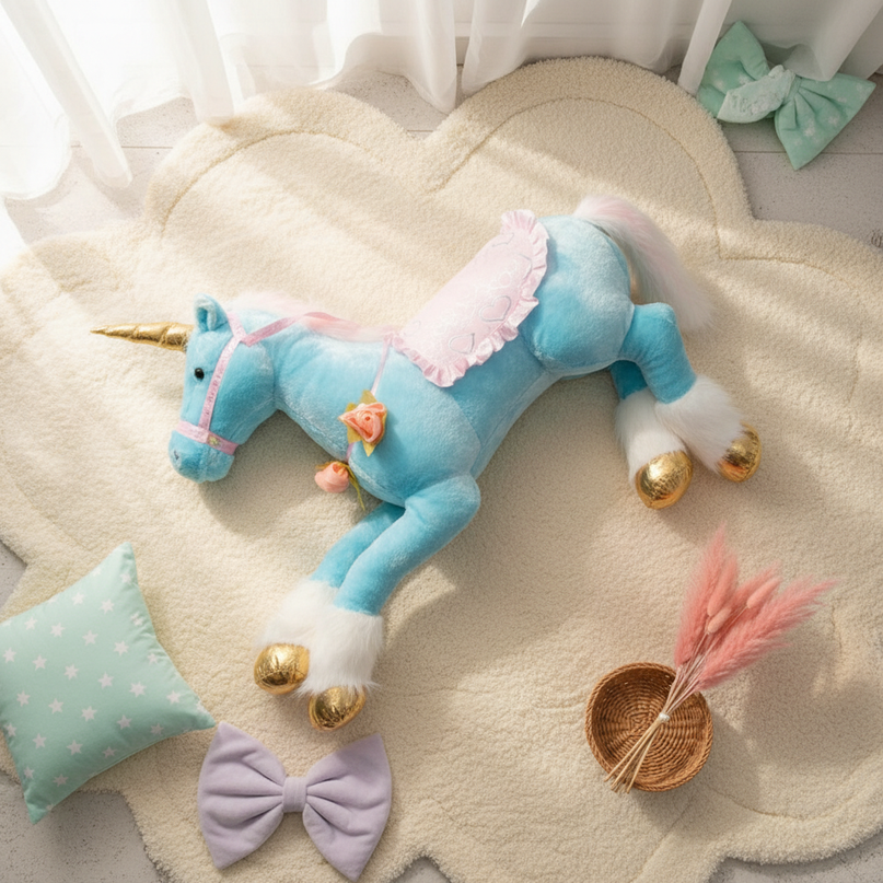 white unicorn jumbo plush - flat-lay