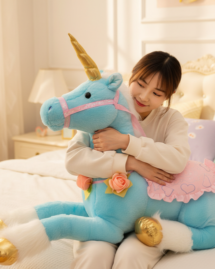 white unicorn jumbo plush - in-use