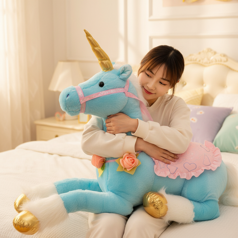 white unicorn jumbo plush - in-use