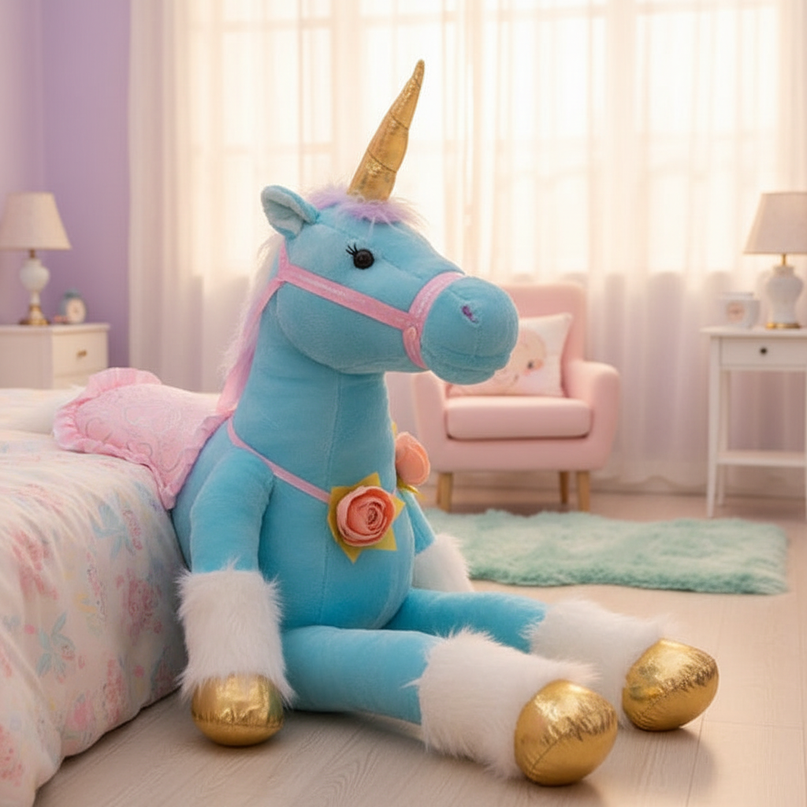 white unicorn jumbo plush - lifestyle