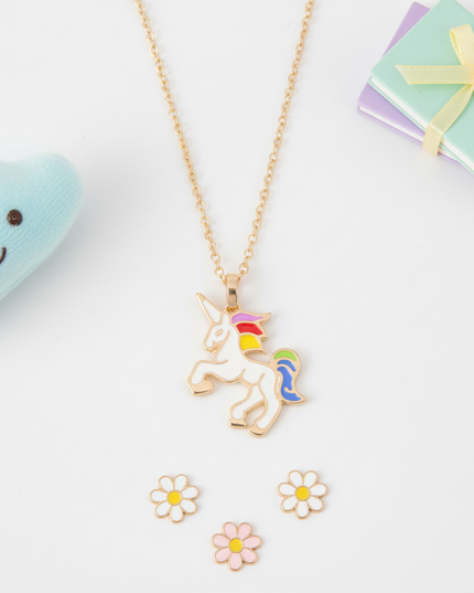 white unicorn necklace - flat-lay