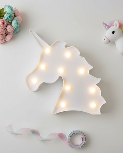 white unicorn night light - flat-lay