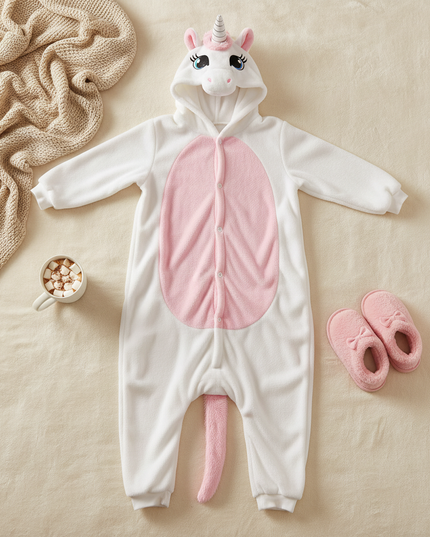 white unicorn onesie adult - flat-lay