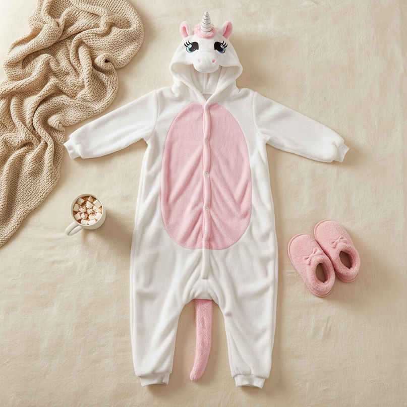 white unicorn onesie adult - flat-lay