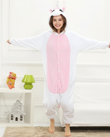 white unicorn onesie adult - in-use