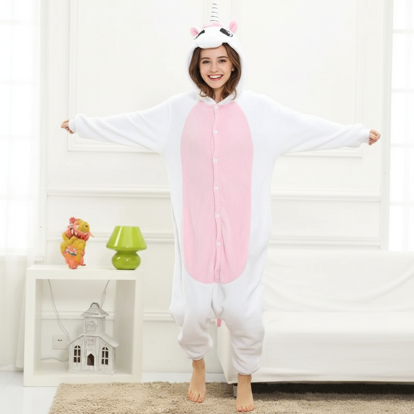 white unicorn onesie adult - in-use