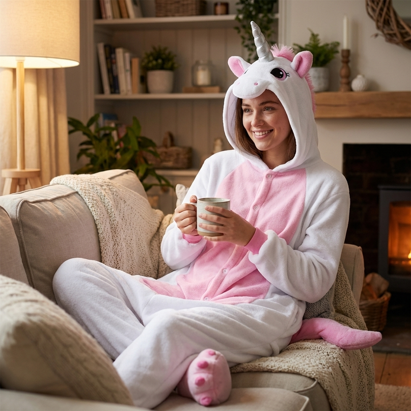 white unicorn onesie adult - lifestyle