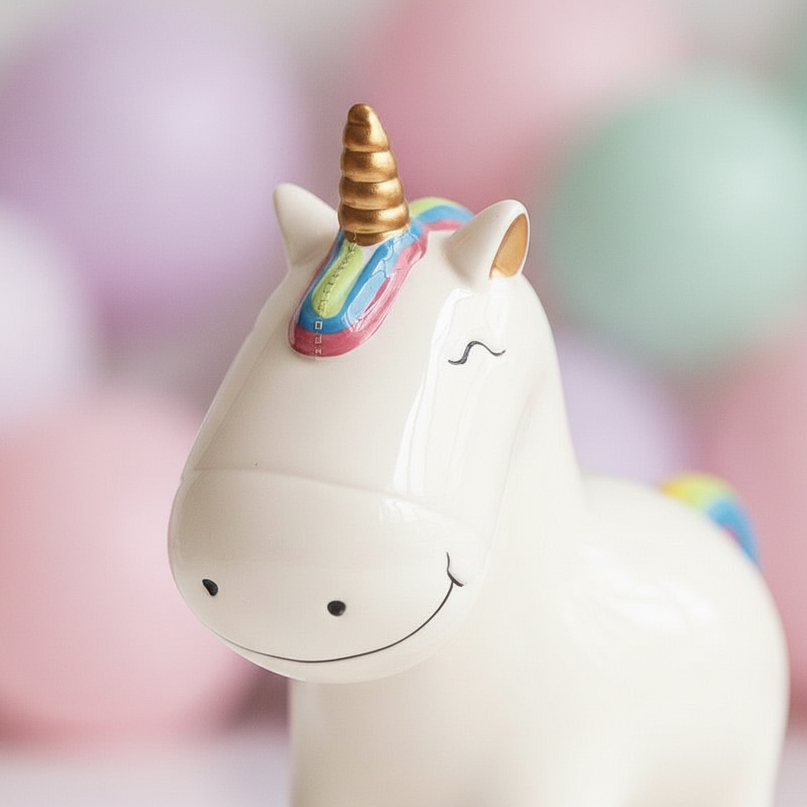 white unicorn piggy bank - detail