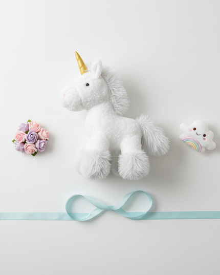 white unicorn pillow - flat-lay