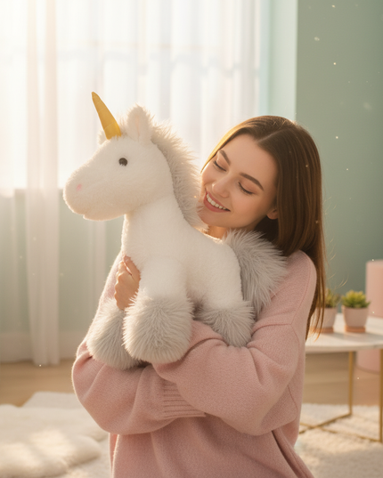 white unicorn pillow - in-use
