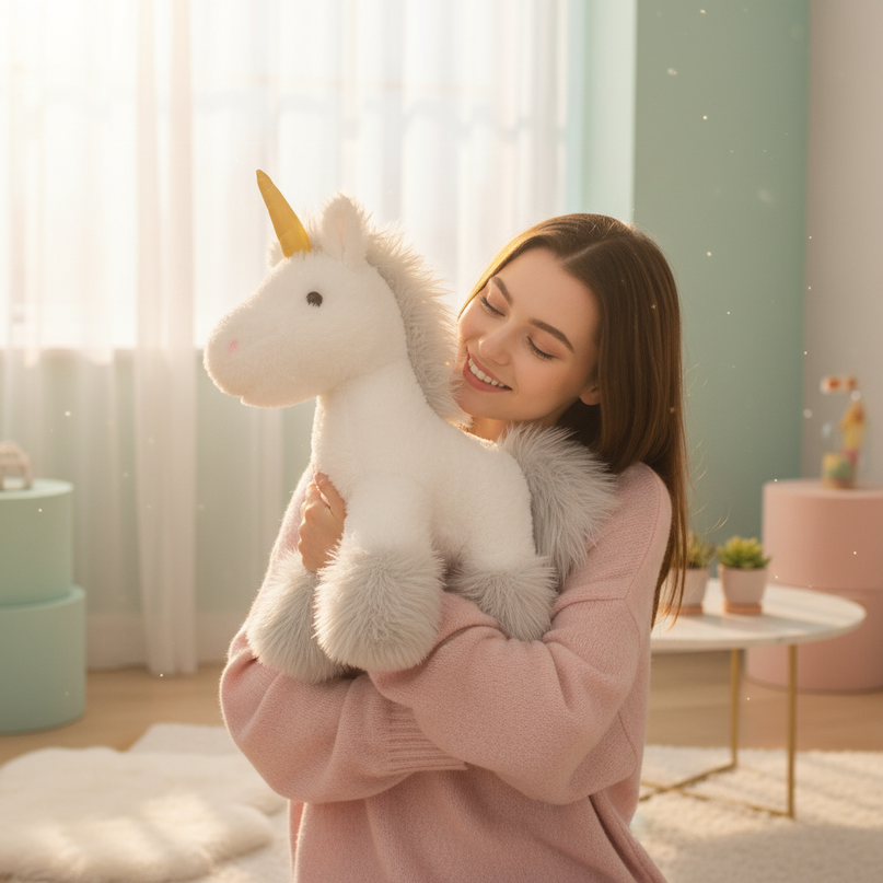 white unicorn pillow - in-use