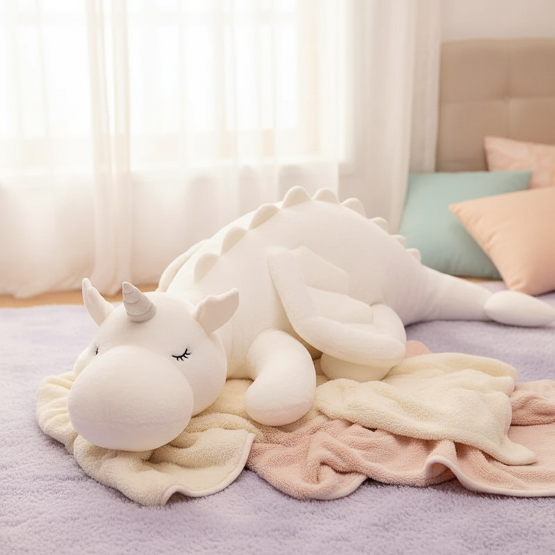white unicorn pillow plush body - lifestyle