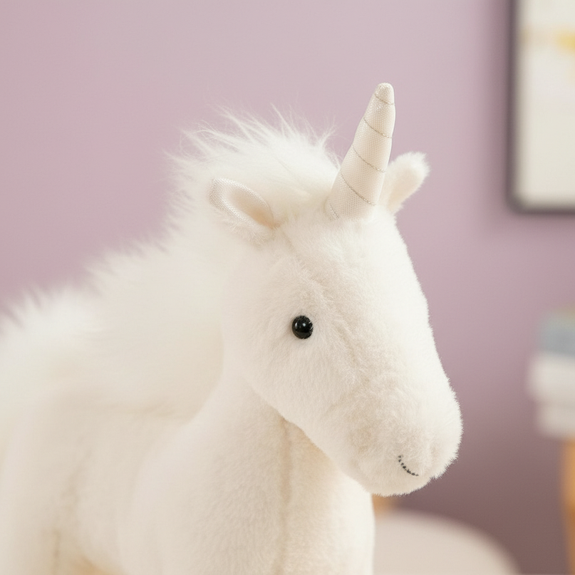 white unicorn plush doll - detail