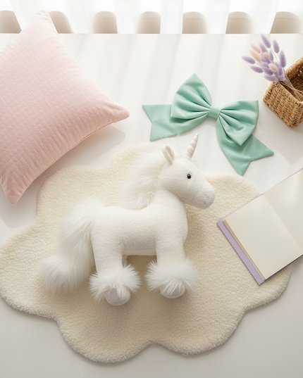 white unicorn plush doll - flat-lay