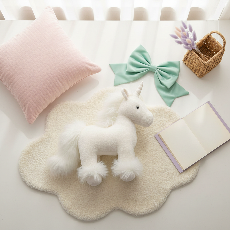 white unicorn plush doll - flat-lay