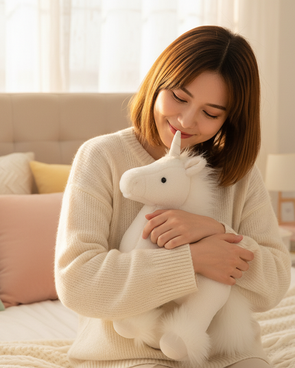 white unicorn plush doll - in-use