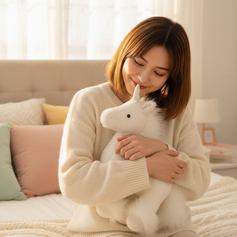 white unicorn plush doll - in-use