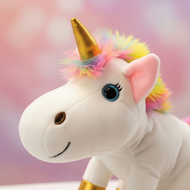 white unicorn plush puppet - detail