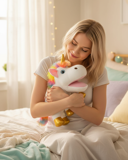 white unicorn plush puppet - in-use