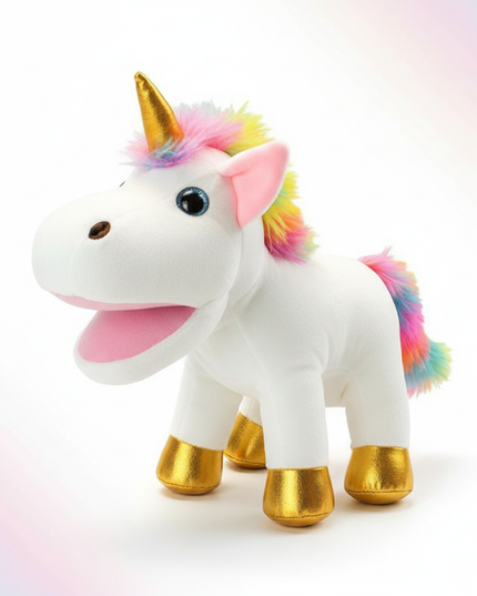 white unicorn plush puppet - white-bg