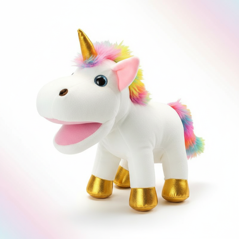 white unicorn plush puppet - white-bg