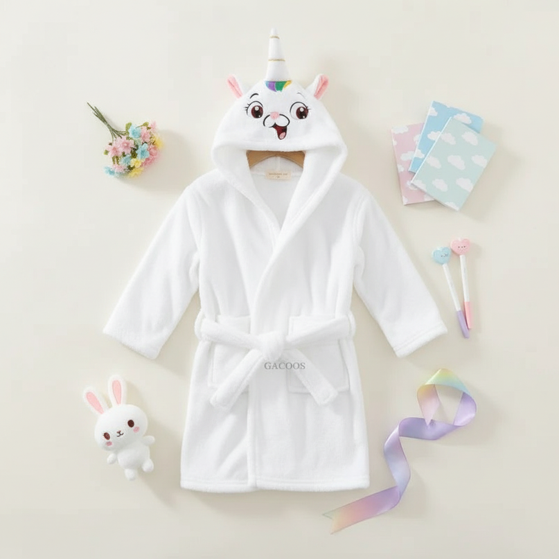 white unicorn robe - flat-lay