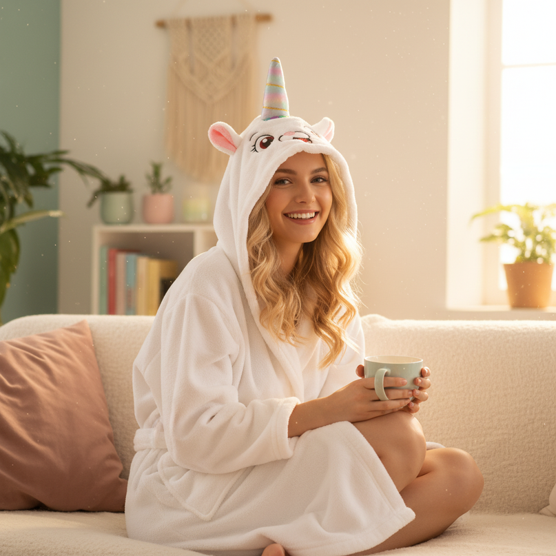 white unicorn robe - in-use