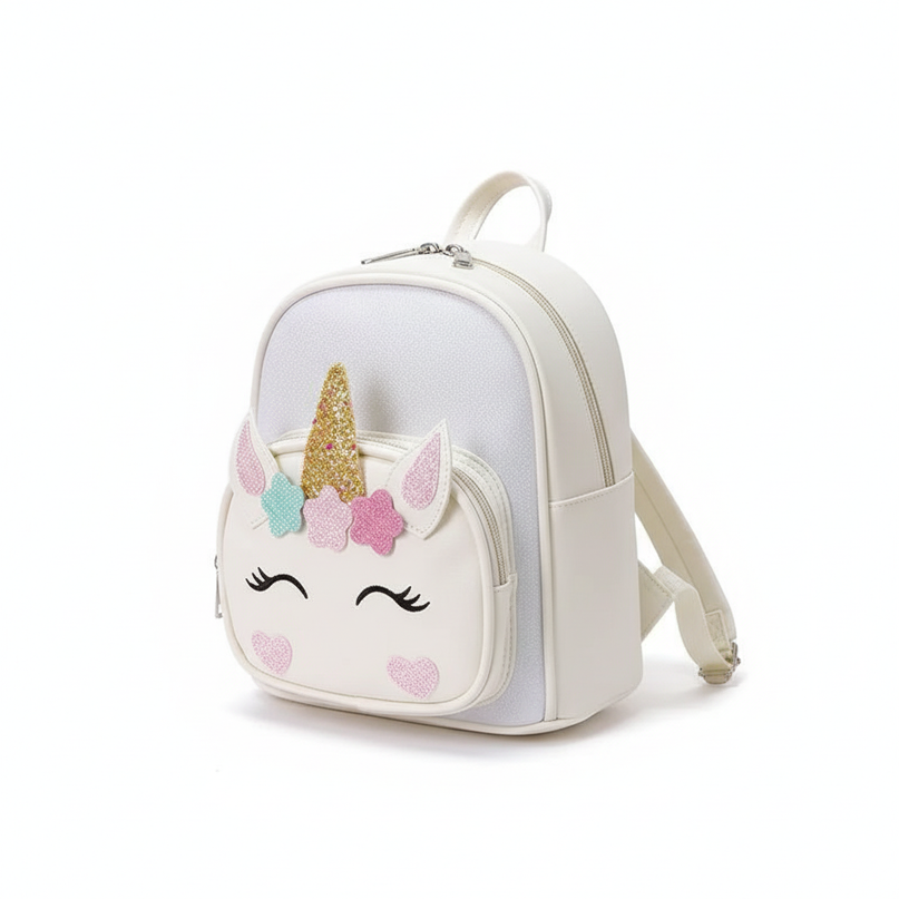white unicorn school backpack custom name - white-bg
