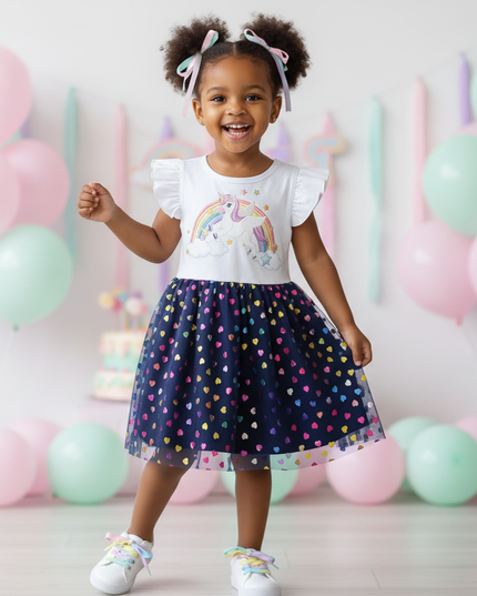white unicorn sequin heart dress - front