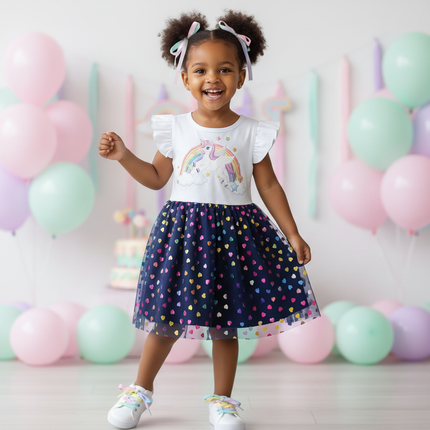white unicorn sequin heart dress - front