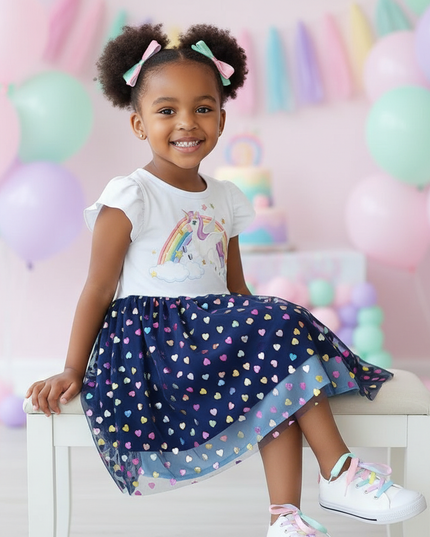white unicorn sequin heart dress - sitting