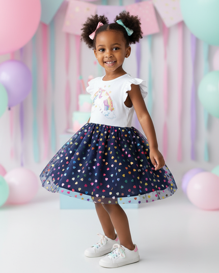 white unicorn sequin heart dress - three-quarter
