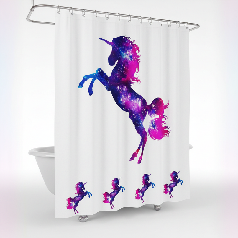 white unicorn shower curtain - white-bg