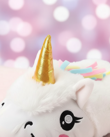 white unicorn slippers - detail