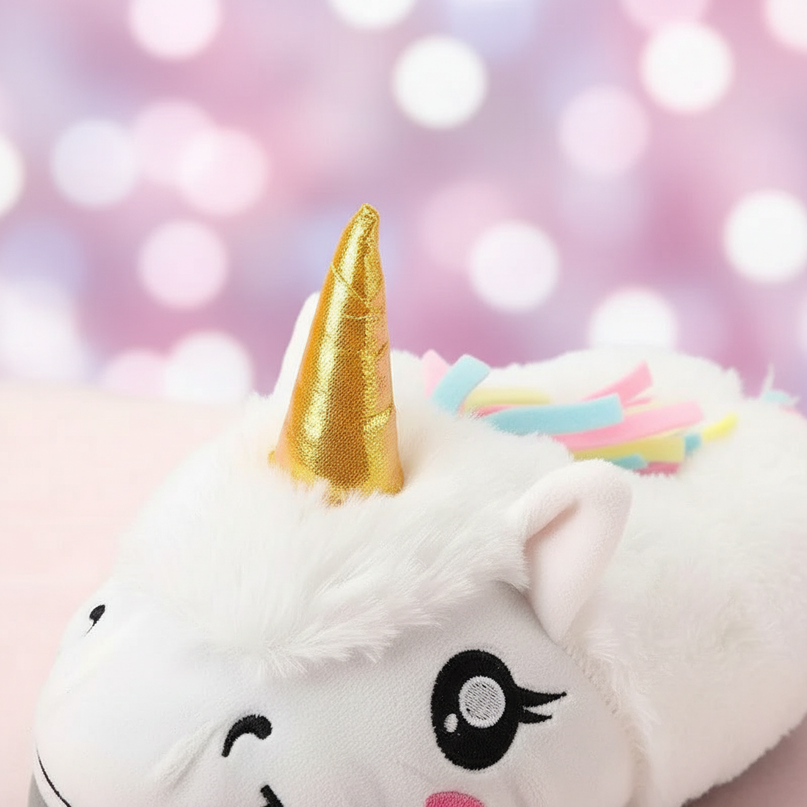 white unicorn slippers - detail