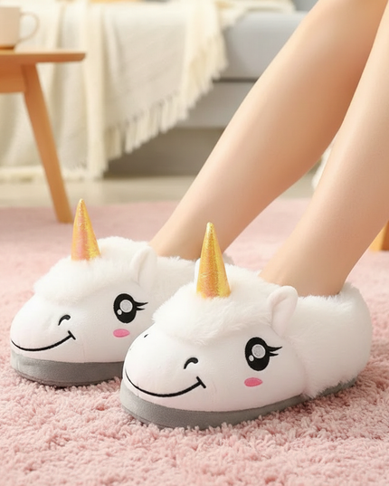 white unicorn slippers - in-use