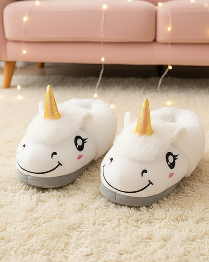 white unicorn slippers - lifestyle