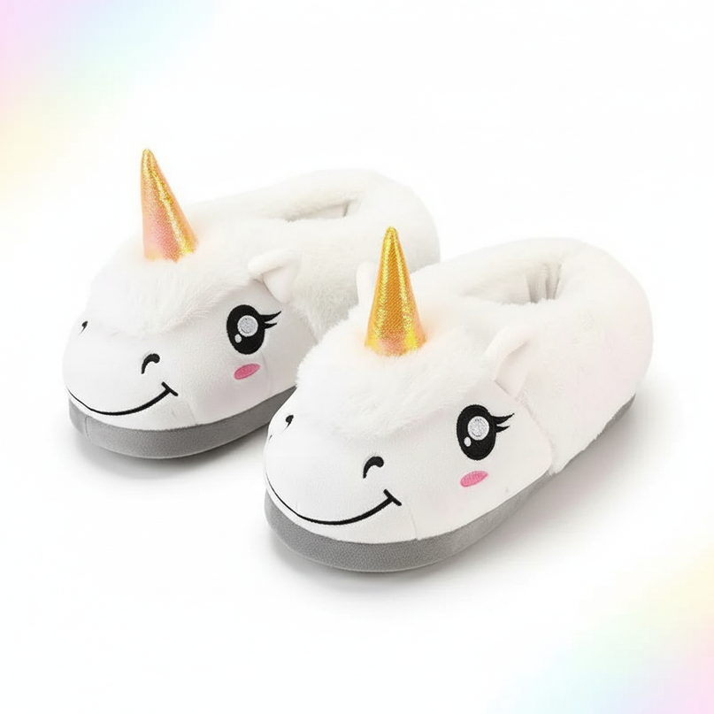 white unicorn slippers - white-bg