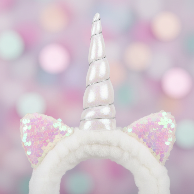 white unicorn spa headband - detail
