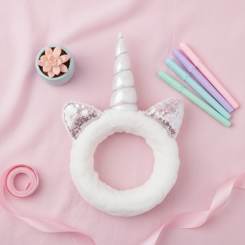 white unicorn spa headband - flat-lay