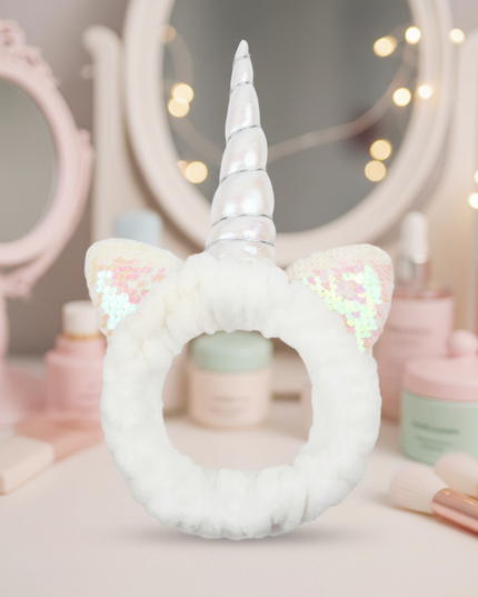 white unicorn spa headband - lifestyle