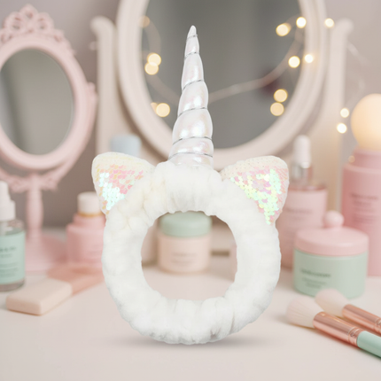 white unicorn spa headband - lifestyle