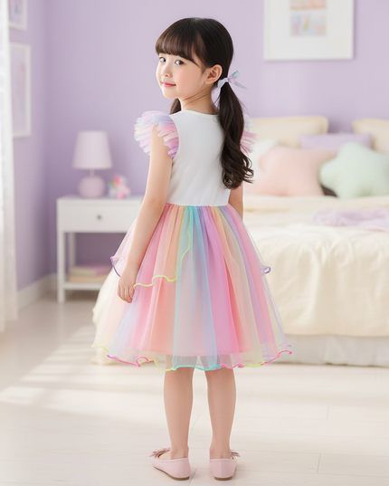 white unicorn tulle layered dress - back