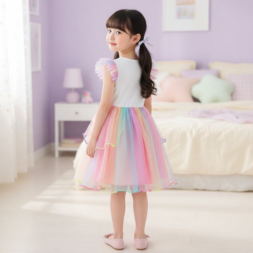 white unicorn tulle layered dress - back