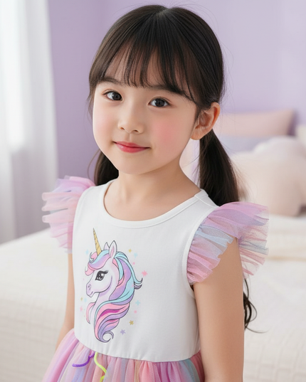 white unicorn tulle layered dress - detail
