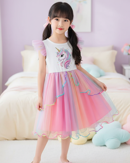 white unicorn tulle layered dress - front