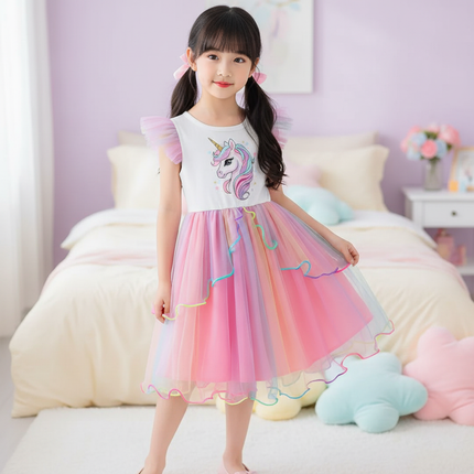white unicorn tulle layered dress - front