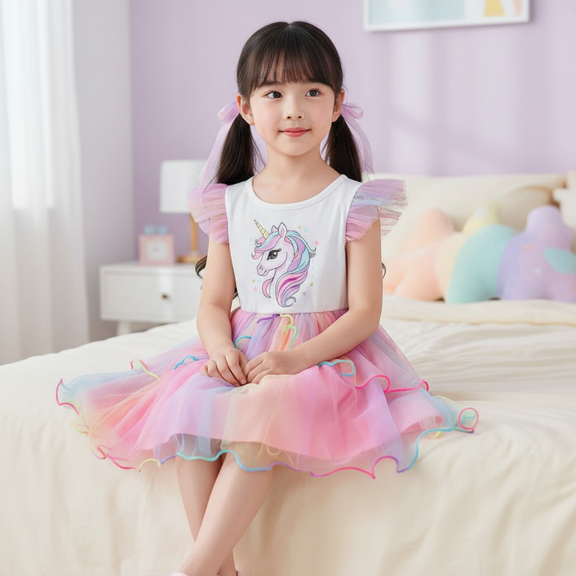 white unicorn tulle layered dress - sitting