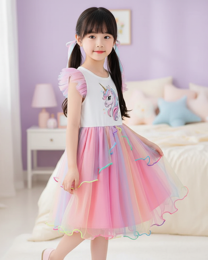white unicorn tulle layered dress - three-quarter